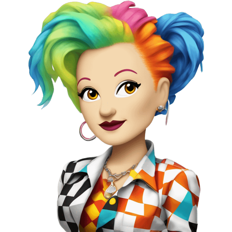 Cyndi Lauper from Time after Time video, hair with checkerboard shave on one side  emoji