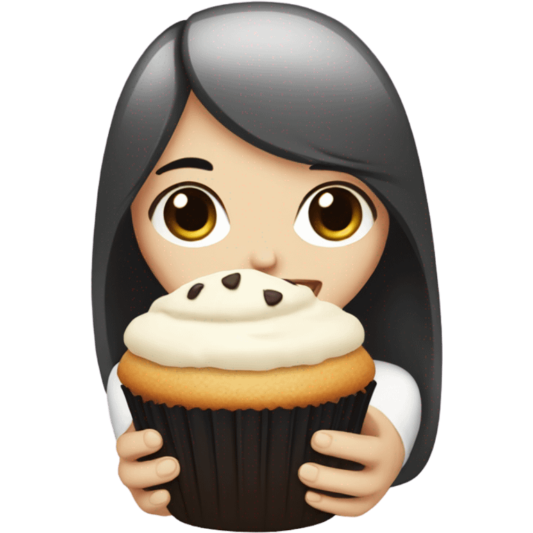 Pale girl black hair with a muffin emoji