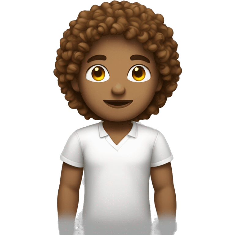 young web developer with curly hair a basic white shirt, white face and honey eye color emoji