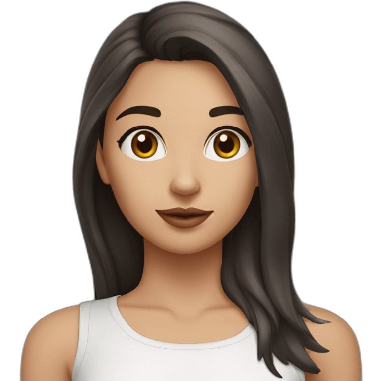 Girl, 25 years old, dark brown hair with wolf cut, brown eyes, medium nose, medium lips emoji