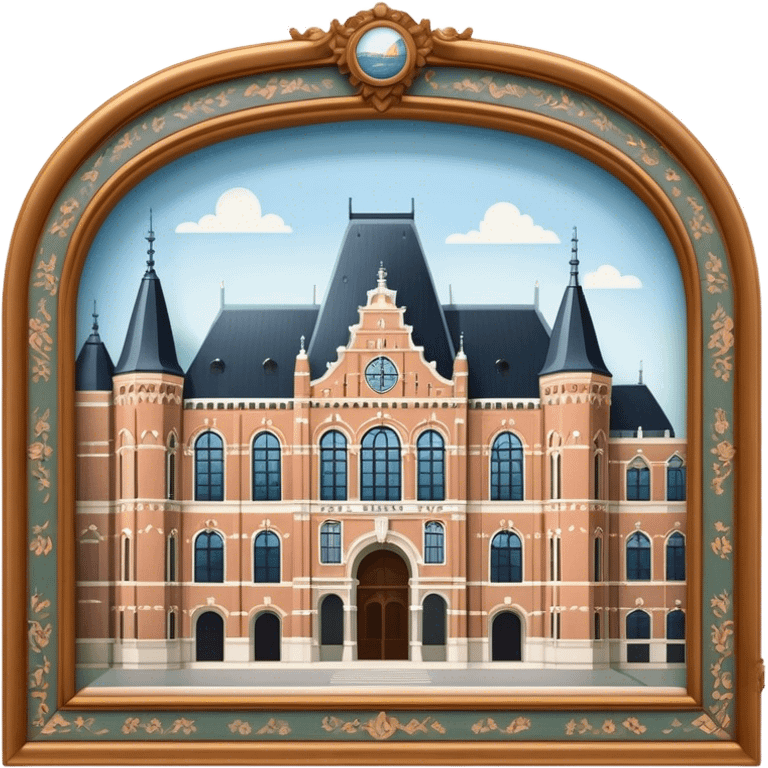 Cinematic Realistic Rijksmuseum Landmark Emoji, depicted with the grand facade of the museum rendered in intricate detail and soft, historical lighting. emoji