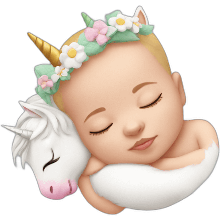 Sleeping white Newborn with unicorn headband emoji