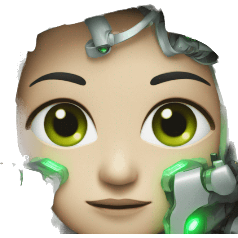 Asian robot with green eyes emoji