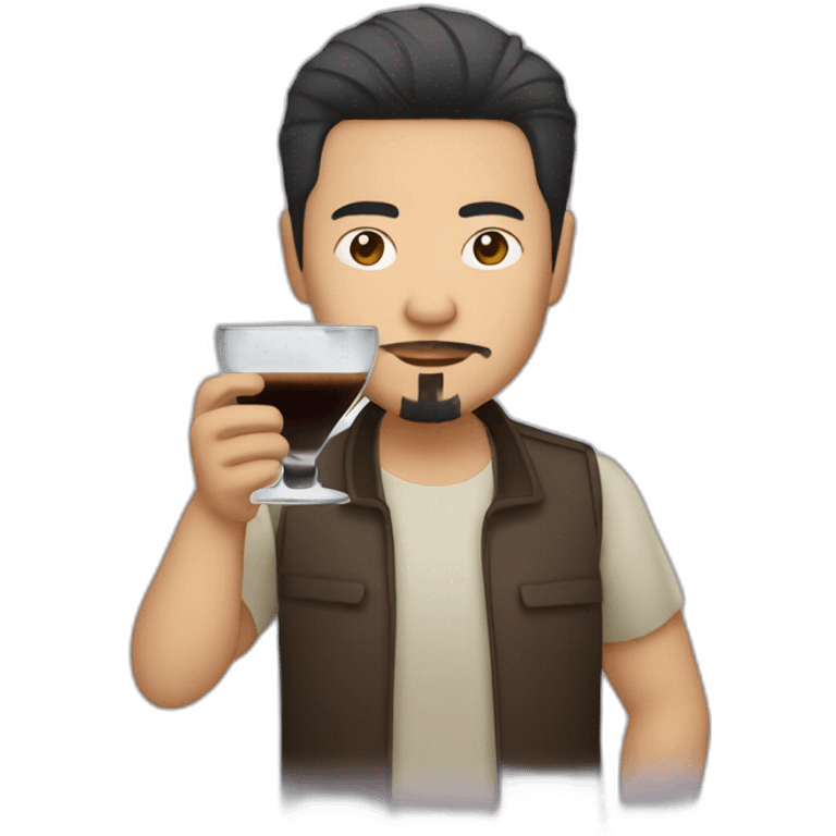 Asian guy with goatee and medium long hair drinking expresso martini emoji