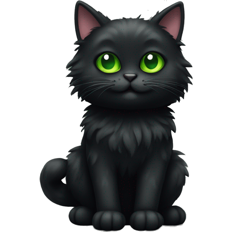 Full body fluffy black cat with big round green eyes emoji