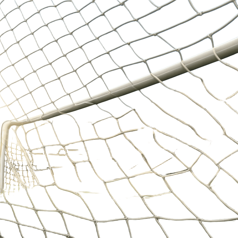 Cinematic Realistic image of a soccer goal net with intricately detailed mesh textures and subtle signs of wear, set against a dynamic, sunlit stadium backdrop that emphasizes its iconic presence in the game emoji