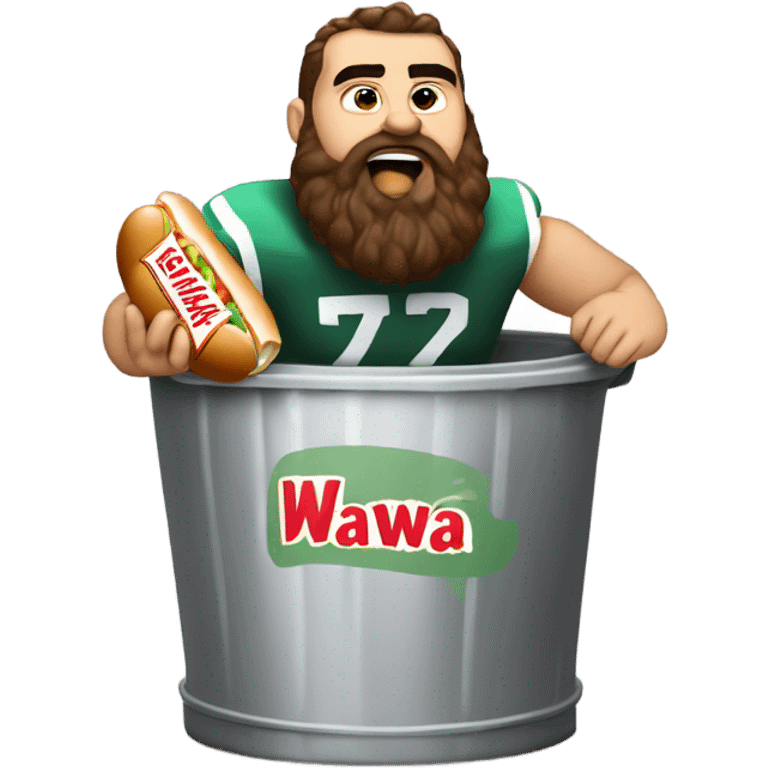 Jason kelce eatingna wawa hoagie on top of a trash can emoji