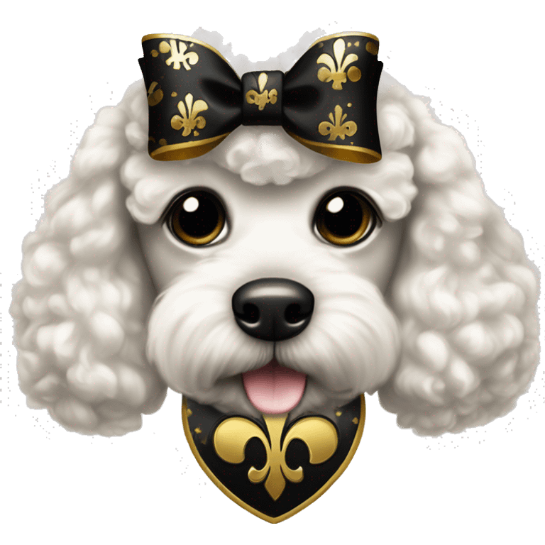 Black and gold bow with gold fleur de lis icon on white poodle emoji