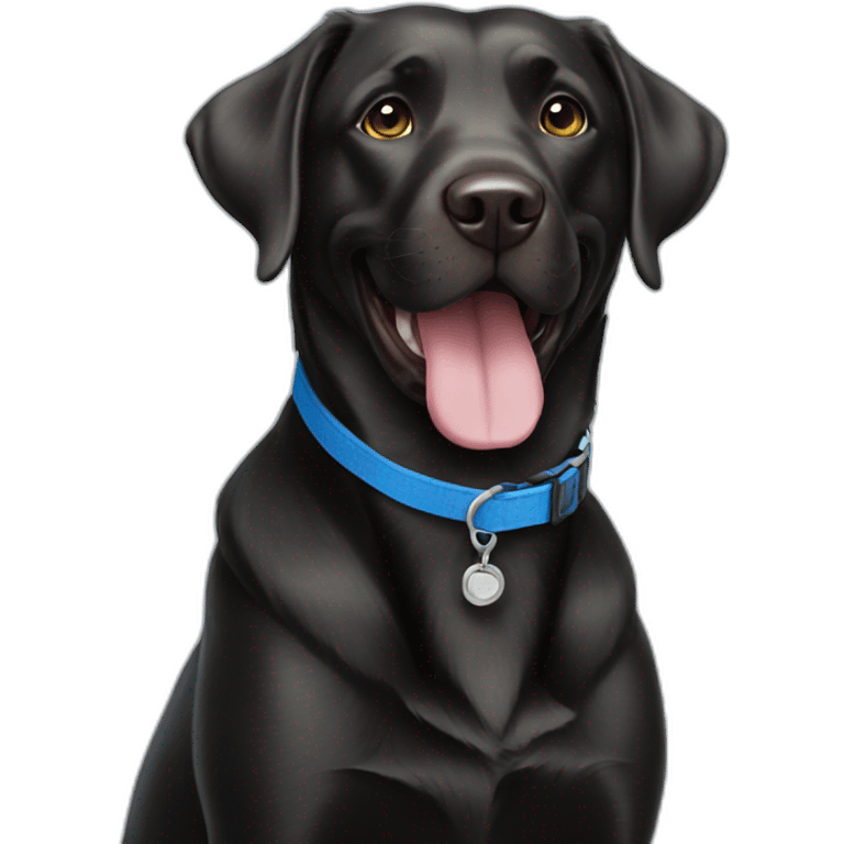 Happy Black Labrador with blue collar emoji