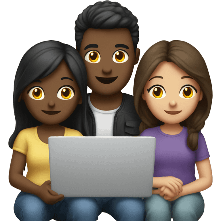 2 girl and 3 man each of them holding laptop and sit together  emoji