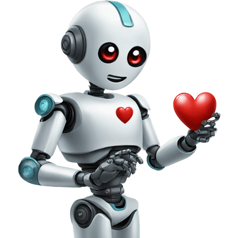 the robot holds a heart in its hand emoji