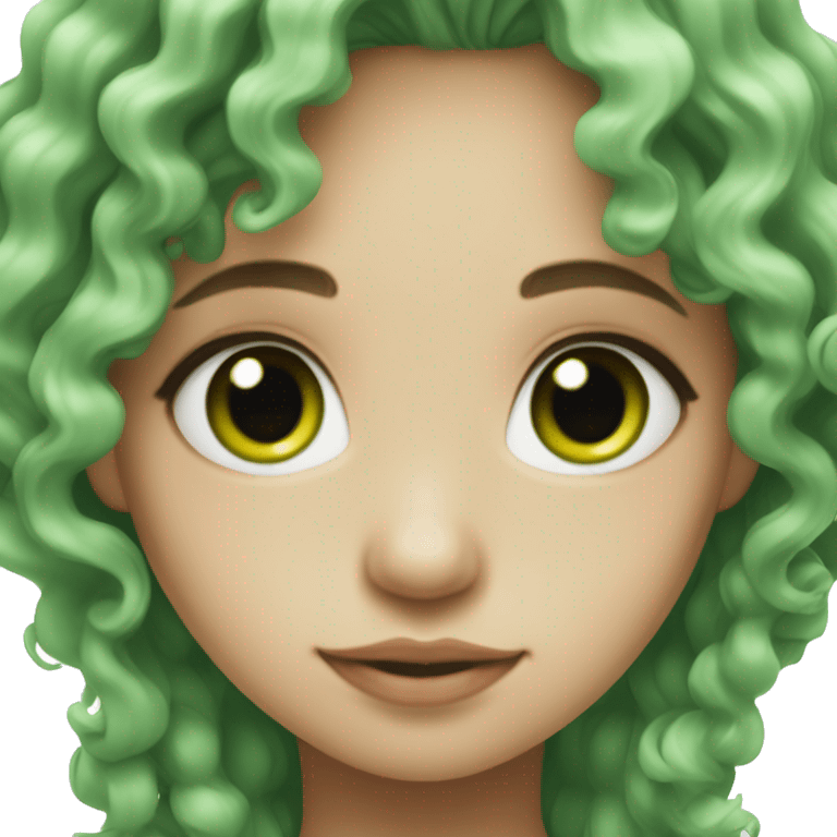 Cute spirulina girl with green curly long hair and green eyes  emoji