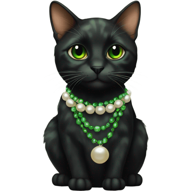 tortoiseshell black cat green eyes wearing a pearl necklace emoji