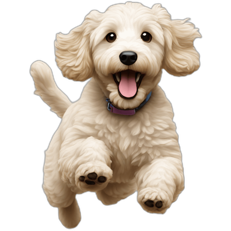 white goldendoodle jumping emoji