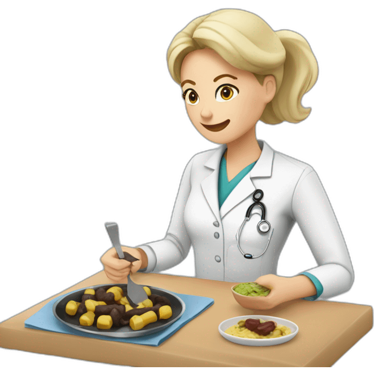 Doctora rubia comiendo morcilla de Burgos emoji