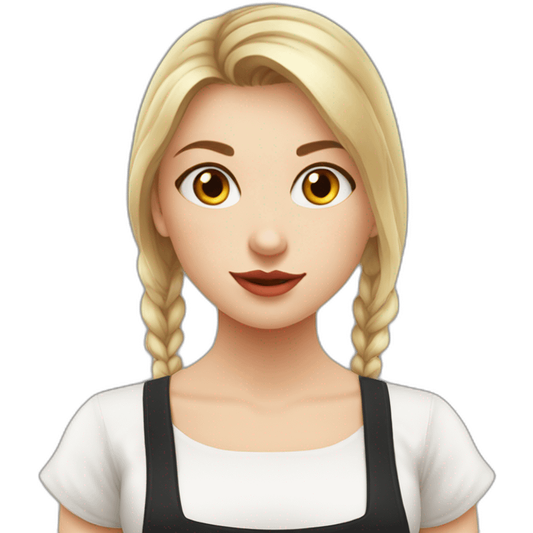 Slavic girl in a white T-shirt and black apron sends a kiss with hearts emoji