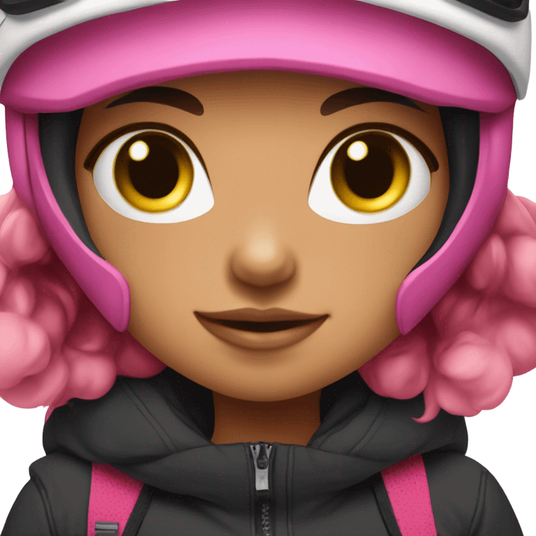 Brunette girl snowboarding with pink and black outfit emoji