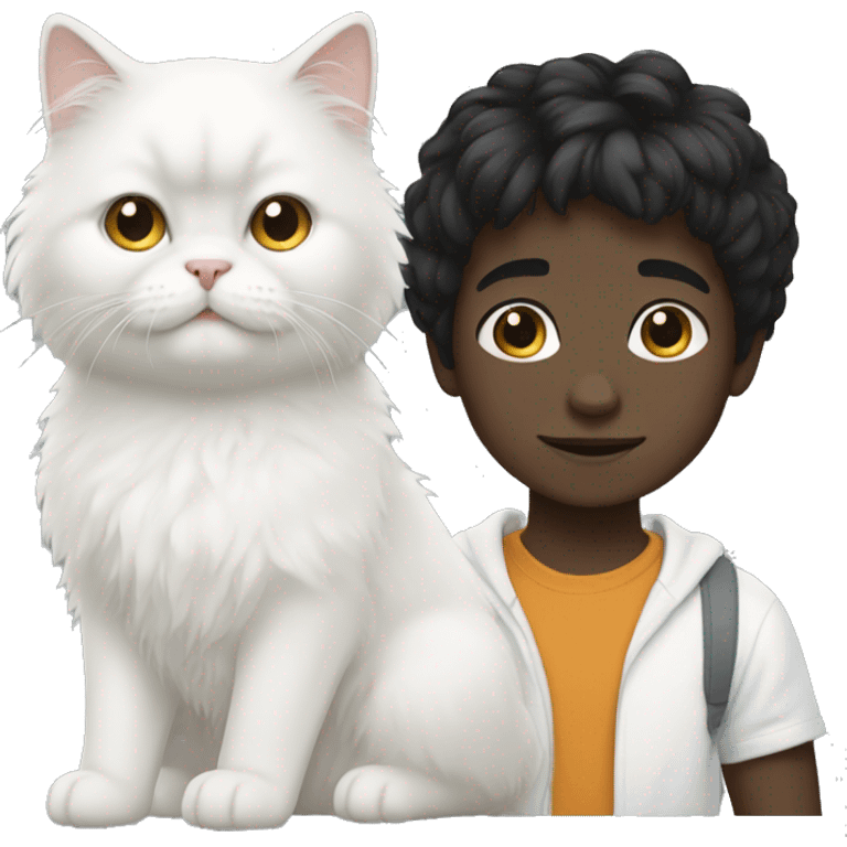 black hair boy with white Persian cat emoji