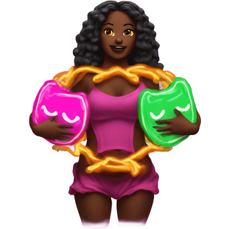 Juicy booty neon sign style emoji