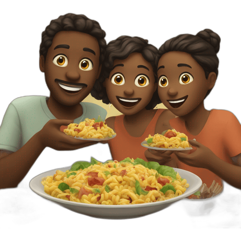 Makouda, sui and fel enjoying food emoji