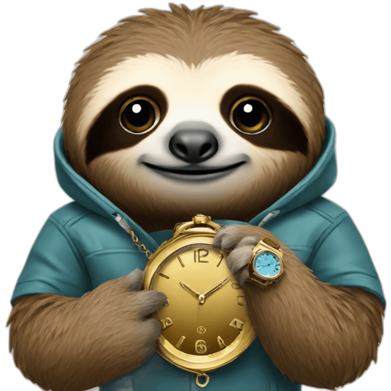 a sloth holding a luxury watch emoji