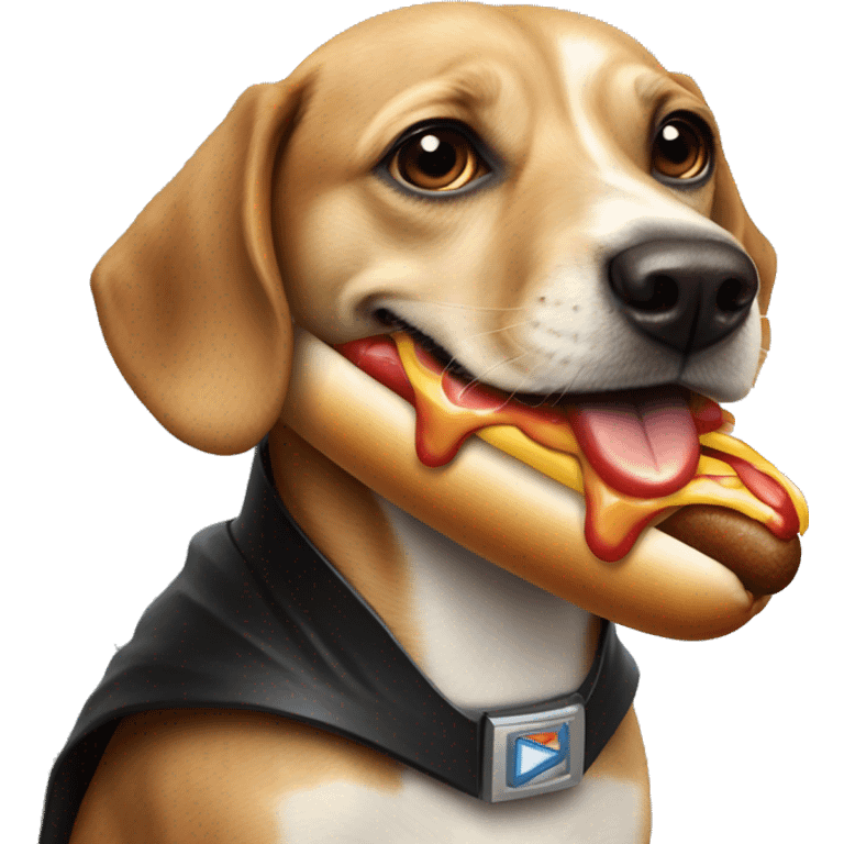 Darth dog eating a hot dog emoji