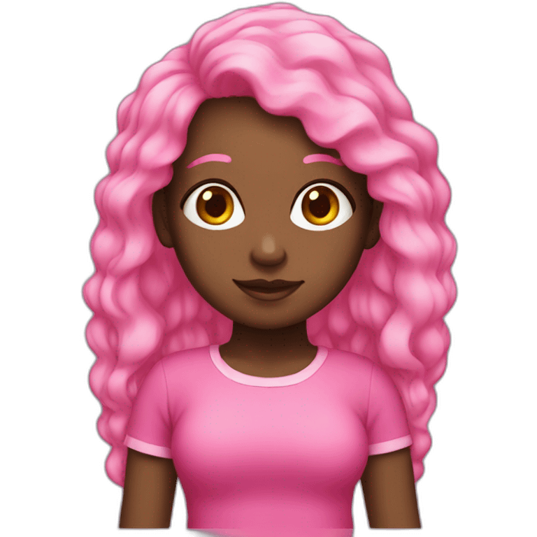 black girl with pink clothes and pink hair emoji