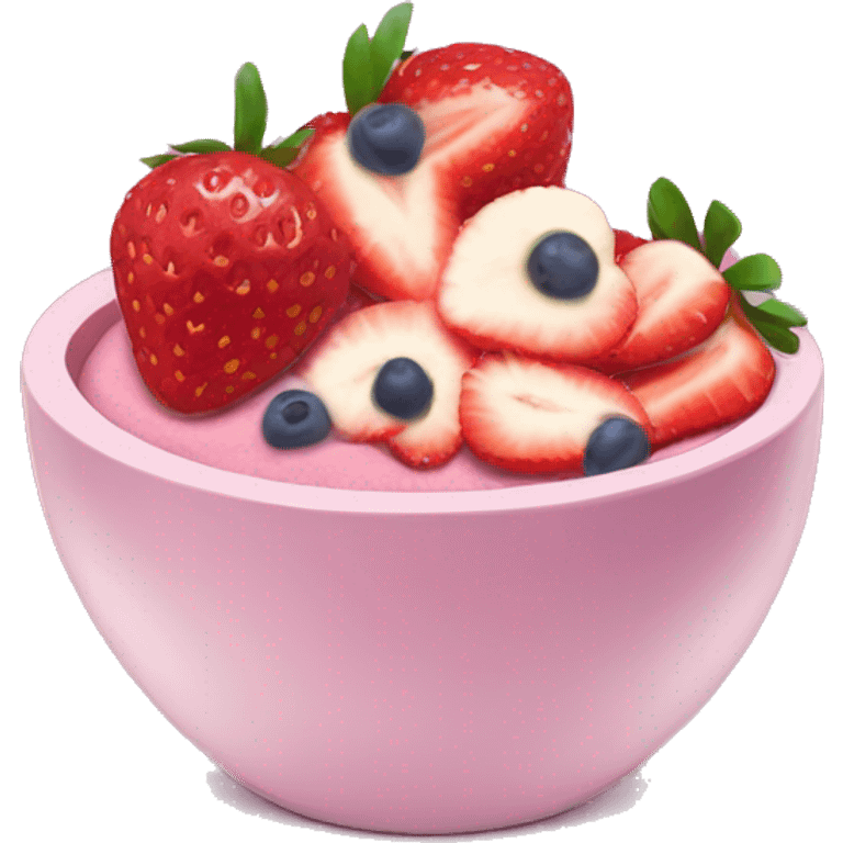 light pink themed acai bowl with strawberries emoji