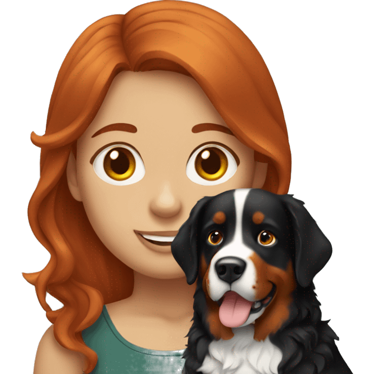 redhead girl with bernese mountain dog emoji