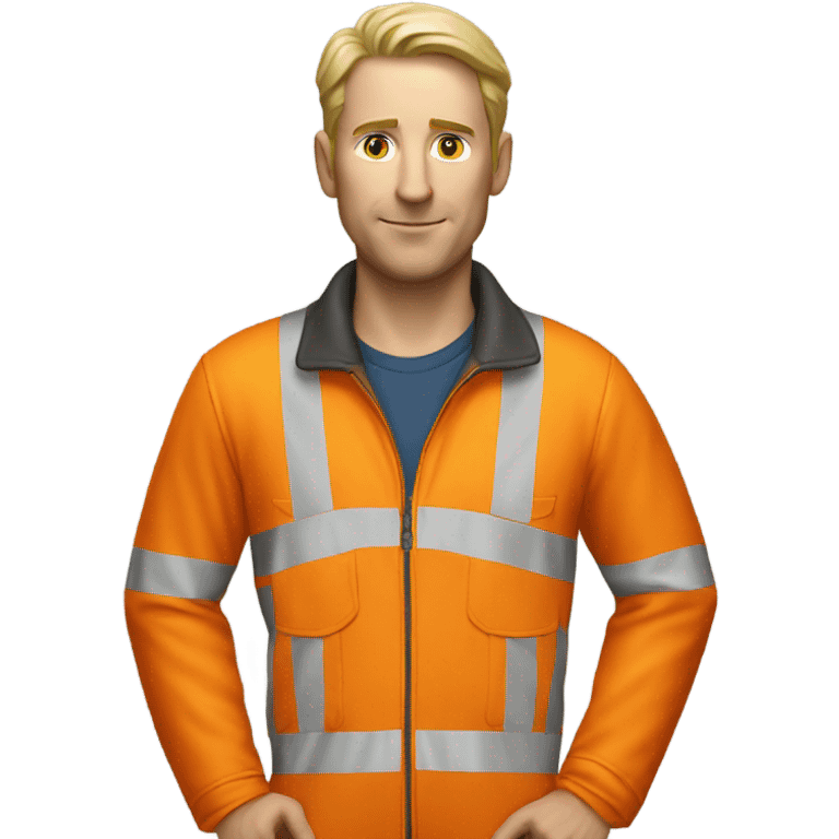 white man standing wearing orange hi visibility overalls  emoji