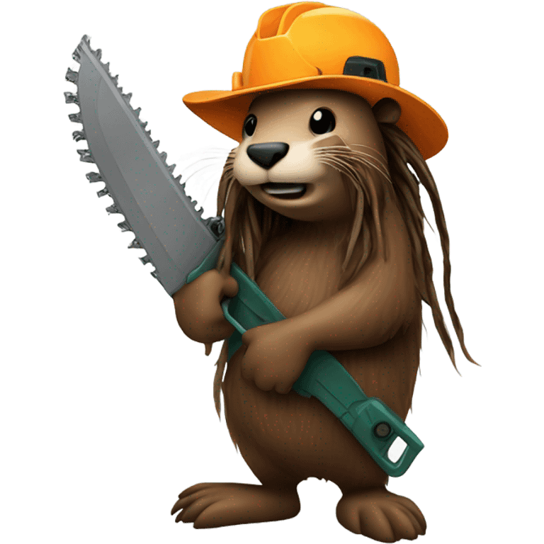 Beaver holding a chainsaw with dreadlocks  emoji