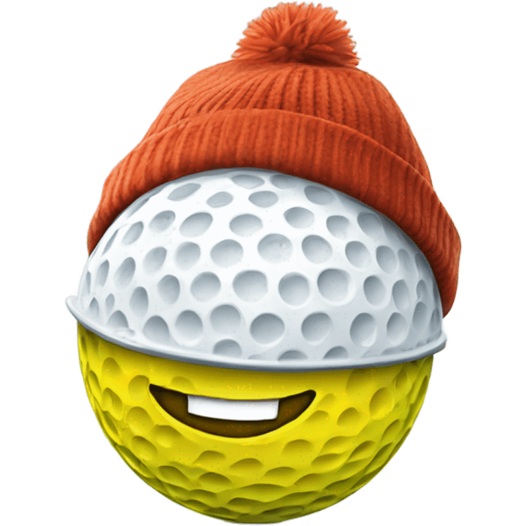 A golf ball wearing a winter hat smiling emoji