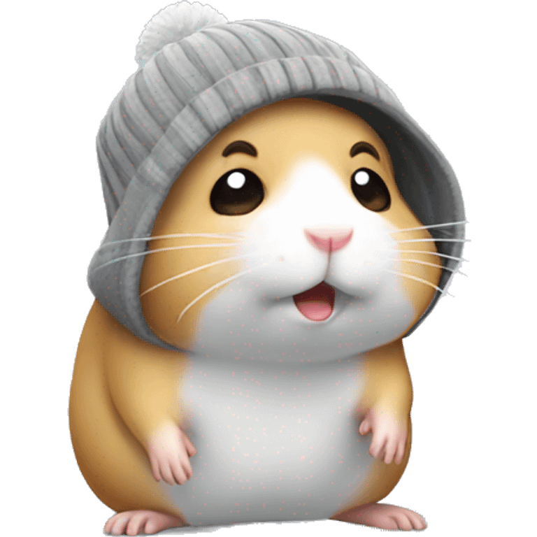 grey hamster wearing beanie crying emoji