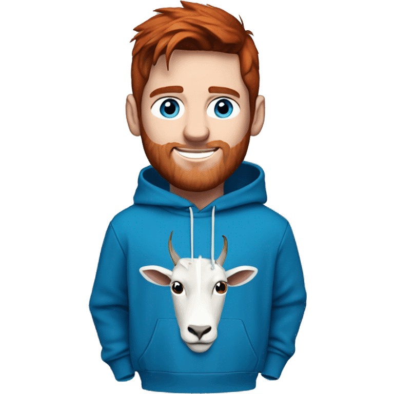 messi with a blue goat, blue eyes, puma hoodie, reddish hair, freckles  emoji