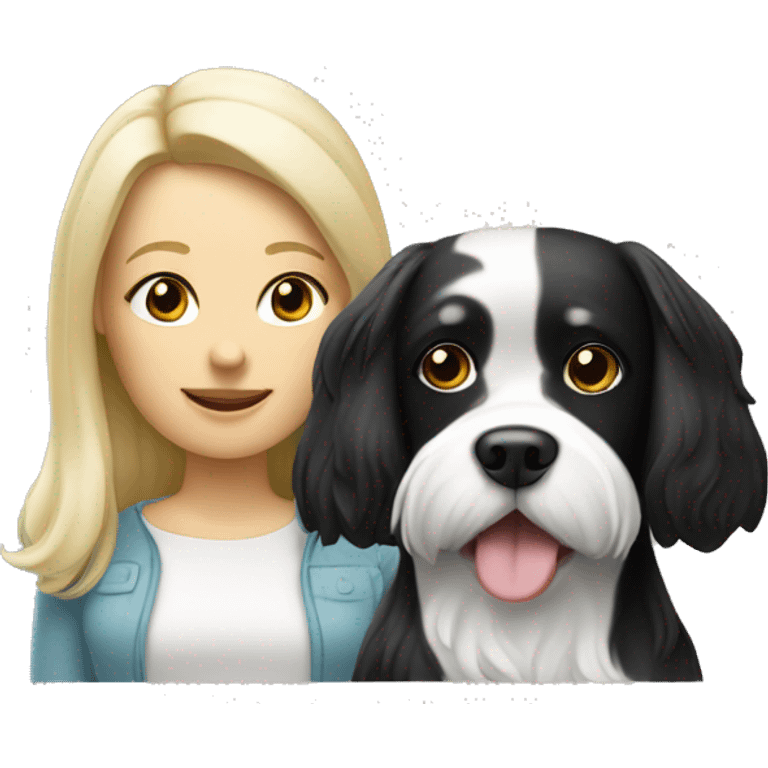 Black and white havenese dog with blonde woman emoji