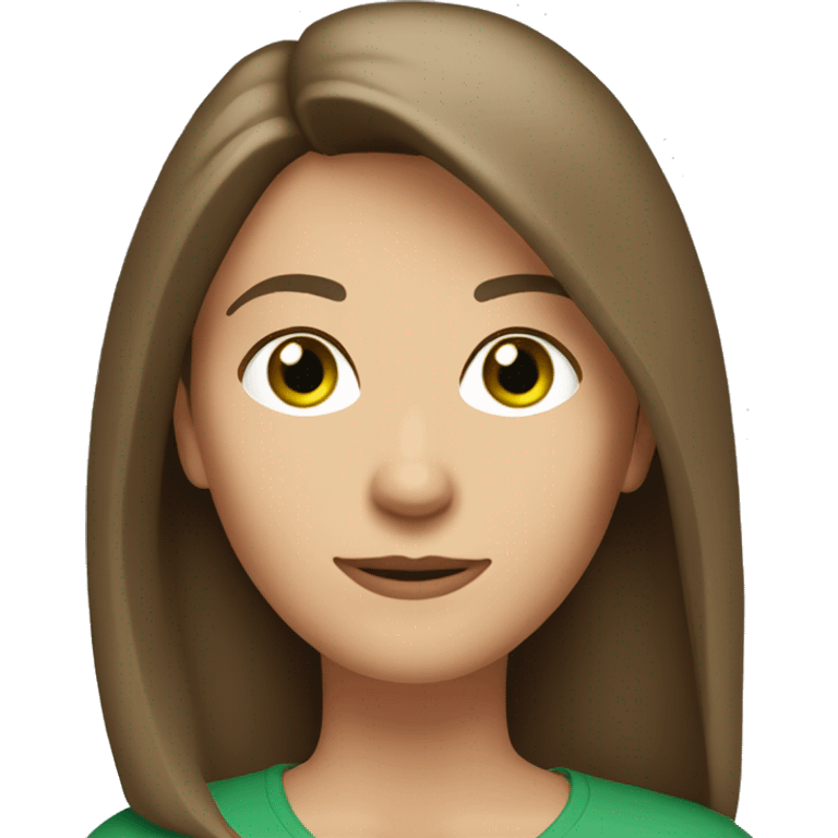 pretty middle age woman with green eyes and shoulder length straight brown hair casual emoji