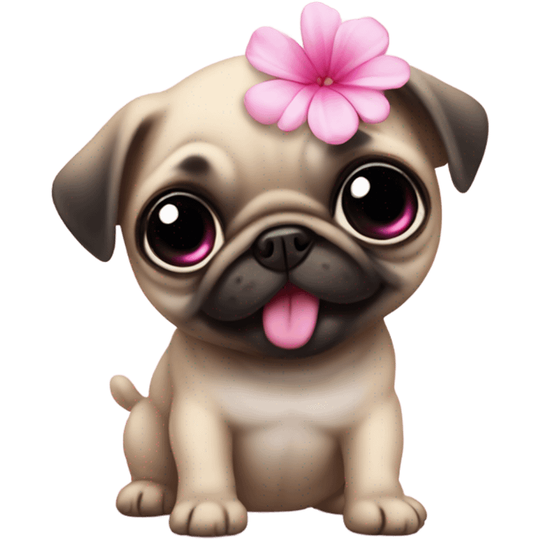 Baby pug playing with a flower pink eyes  emoji