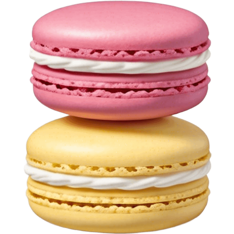 Cinematic Realistic Macaroon Dessert Emoji, showcasing colorful, delicate meringue-based cookies with a crisp exterior rendered with vibrant textures and playful, soft lighting. emoji