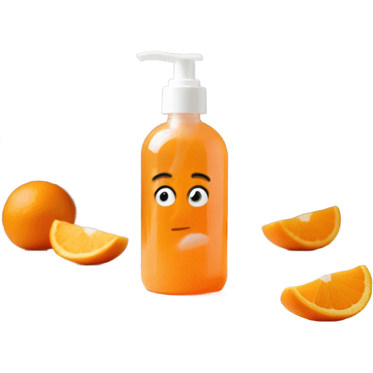 orange face wash in glass pump bottle  emoji