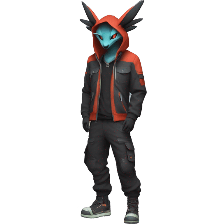 Dark Anthro Cool Noivern-Quilava-Pokémon Punk Techwear Hoodie Cargo Collar Full Body emoji