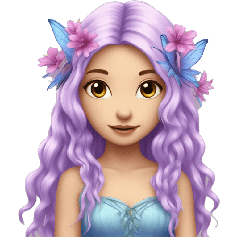 Beautiful, flower, fairy, pink, blue, purple, long hair,  emoji