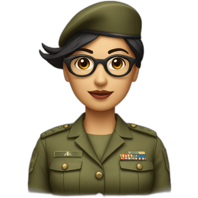 Mujer morena con gafas militar emoji