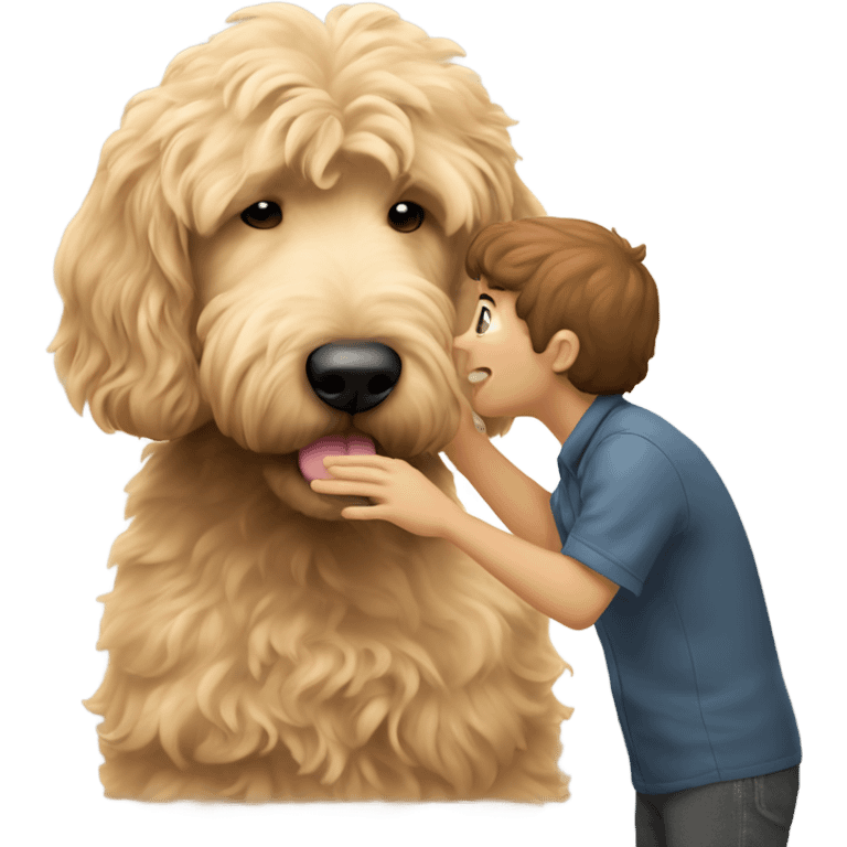 Human sniffing a goldendoodle’s paw emoji