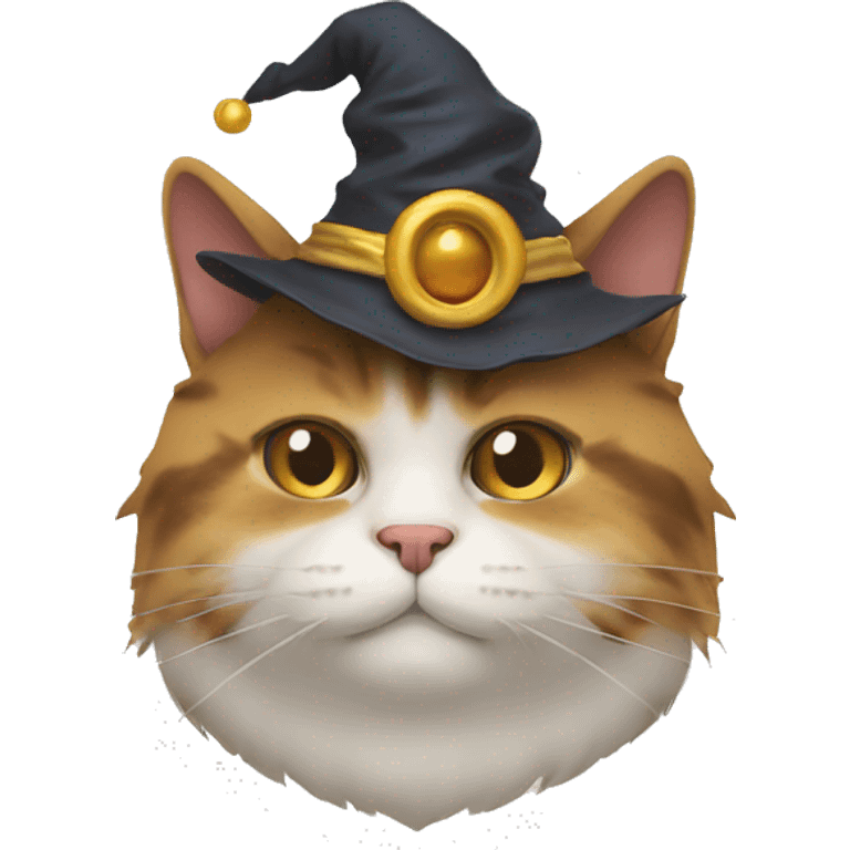 Fat cat head with a wizard hat emoji