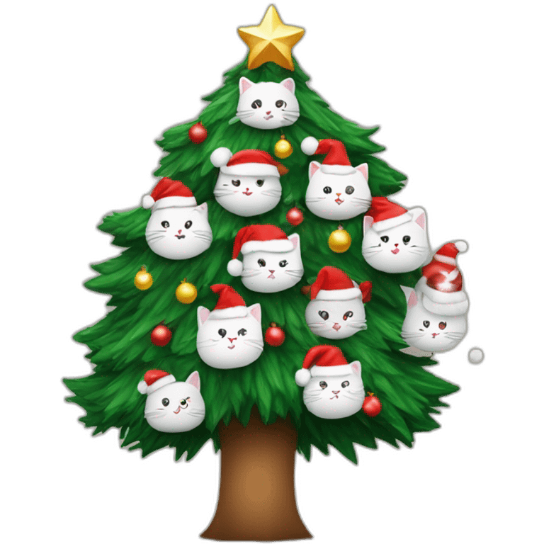 ARBOL DE NAVIDAD CON ESFERAS DE GATITOS BLANCO CON GORRO NAVIDEÑO emoji