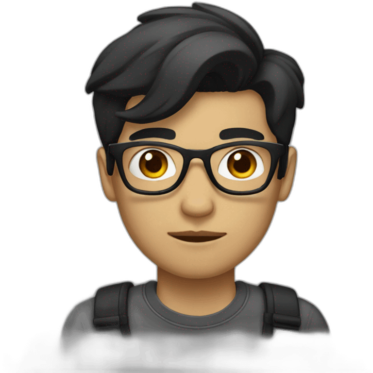 hipster user with black hair, default skin tone, wearing a badge emoji