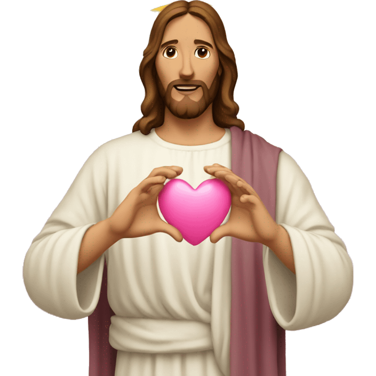 Jesus making pink heart with hands emoji