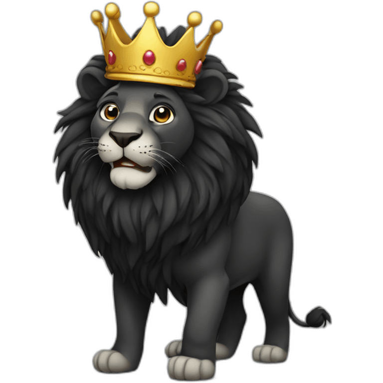 black cute Lion with crown emoji