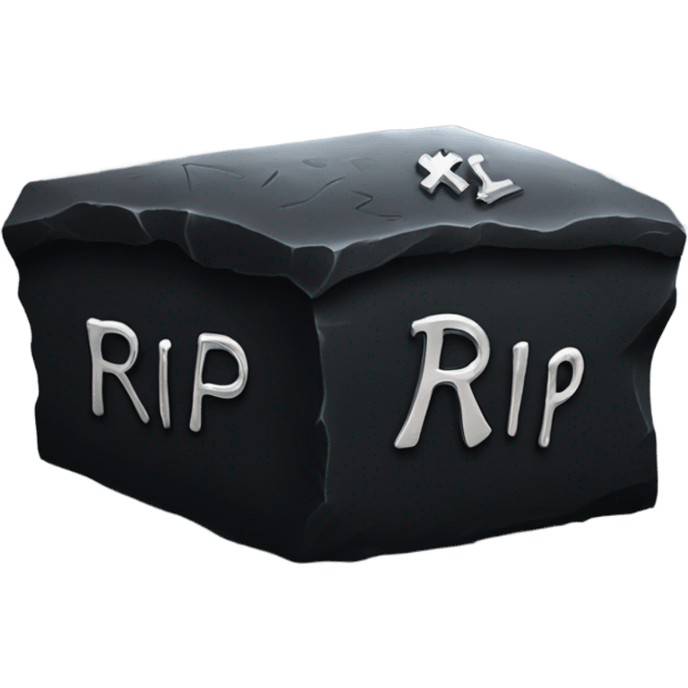 a black grave with the inscription R i P in silver emoji