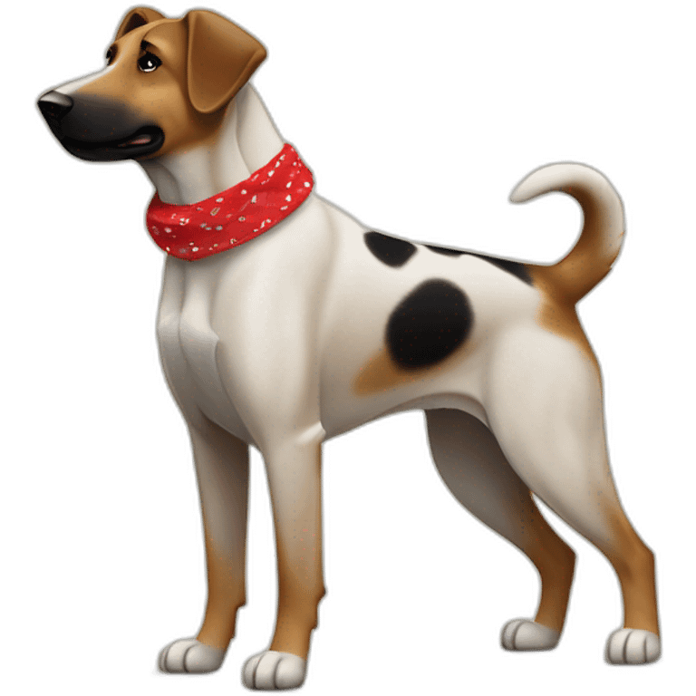 75% Coonhound 25% German Shepherd mix dog wearing small plain red bandana side view full body left facing emoji